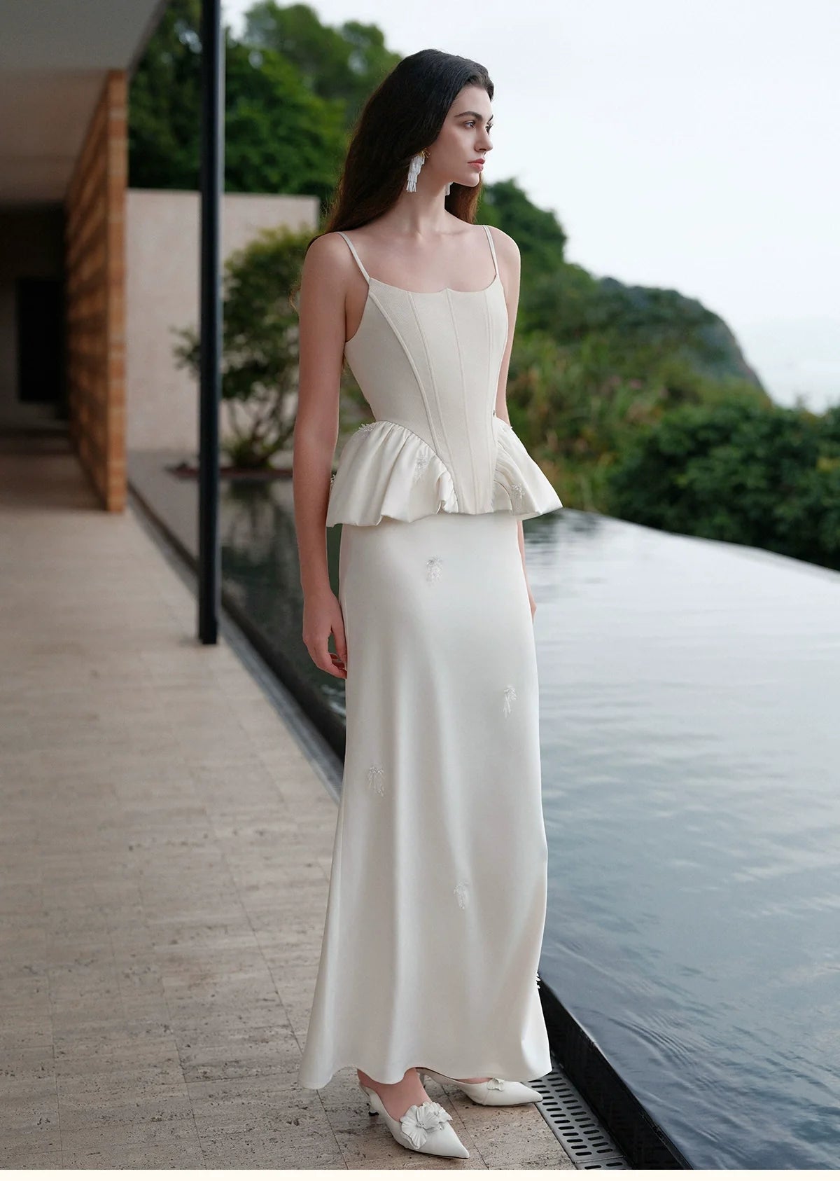 Luxury Handcrafted Beaded Satin Slip Dress Set