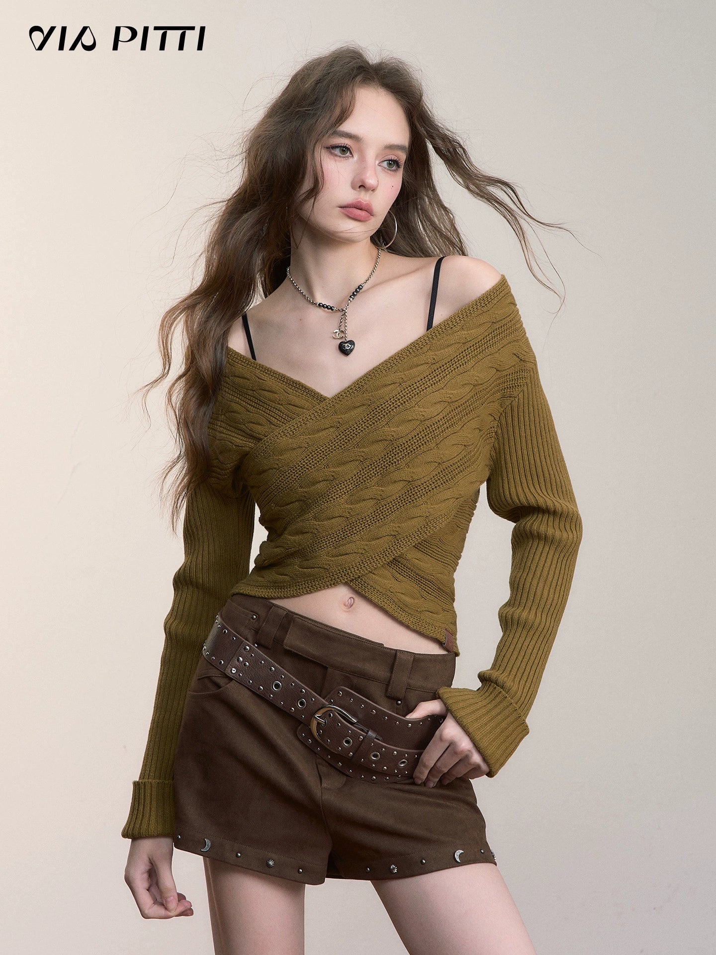 Twist-Knit Crossed Pullover