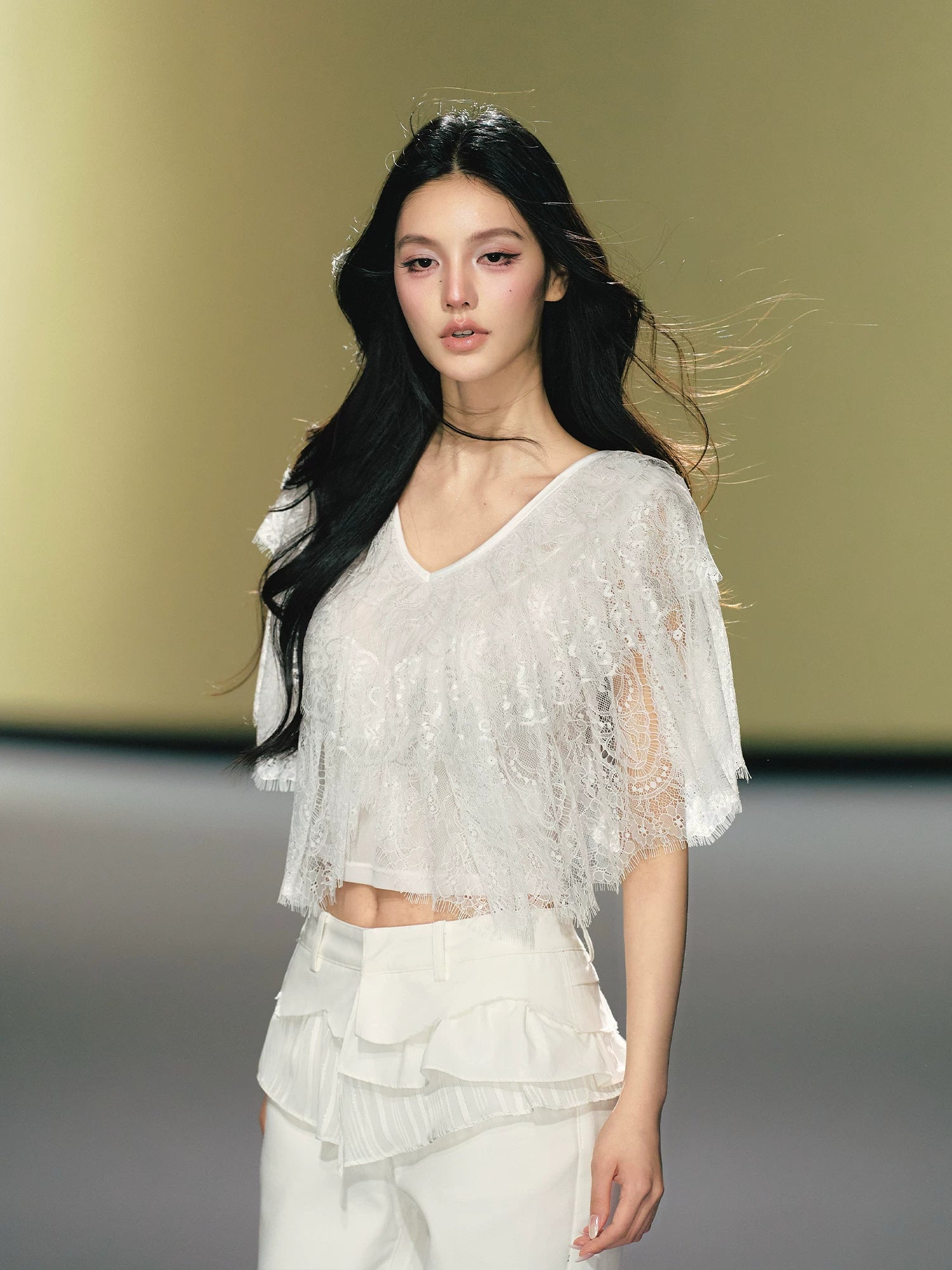 V-Neck Lace Cape Top