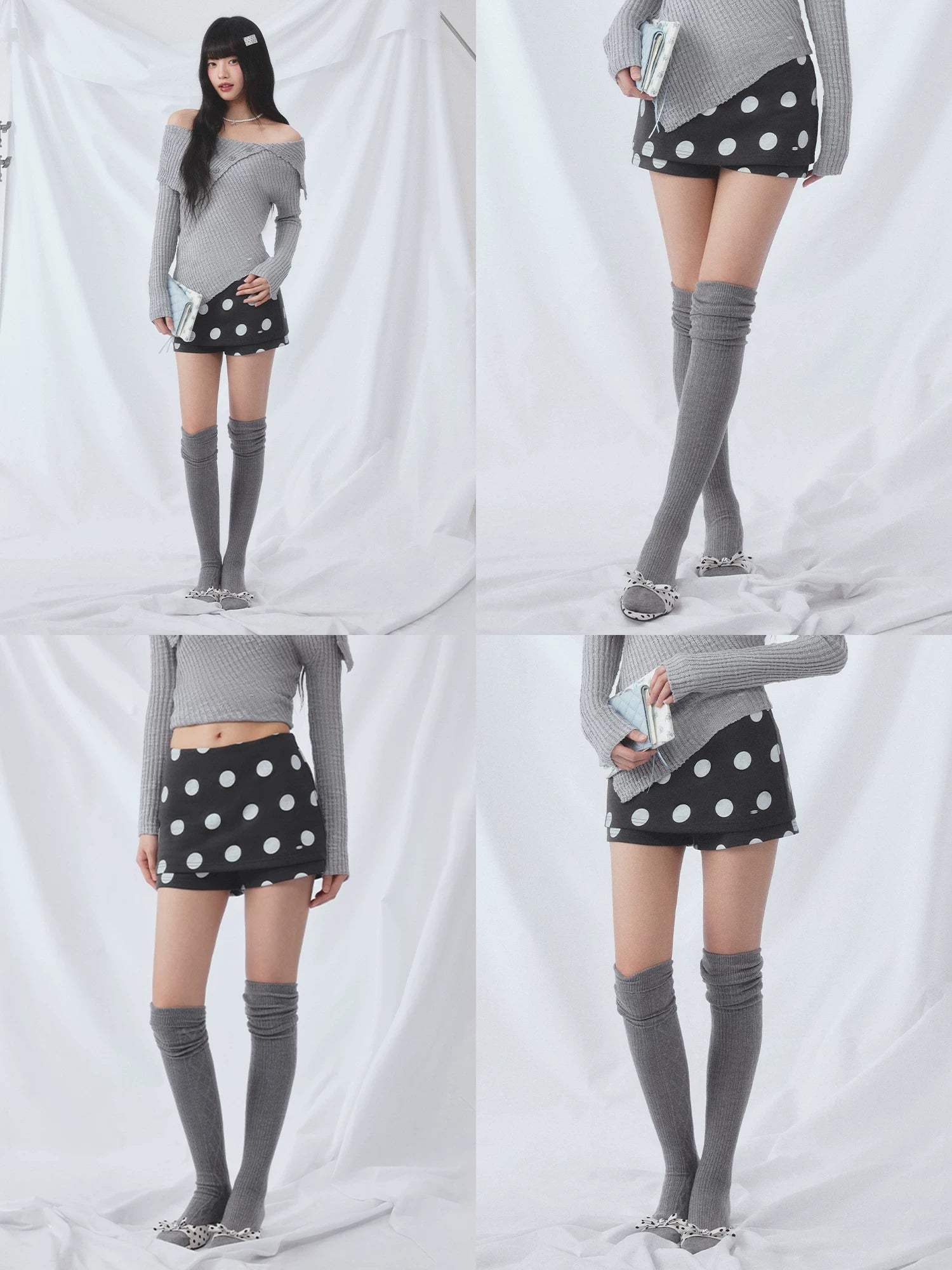 Gray Polka Dot Skort