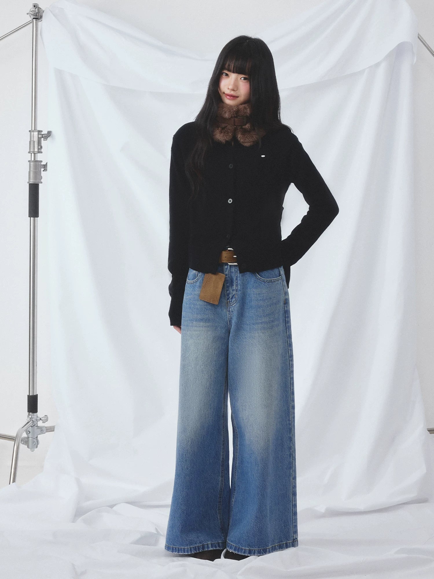 Black Detachable Fur Cardigan