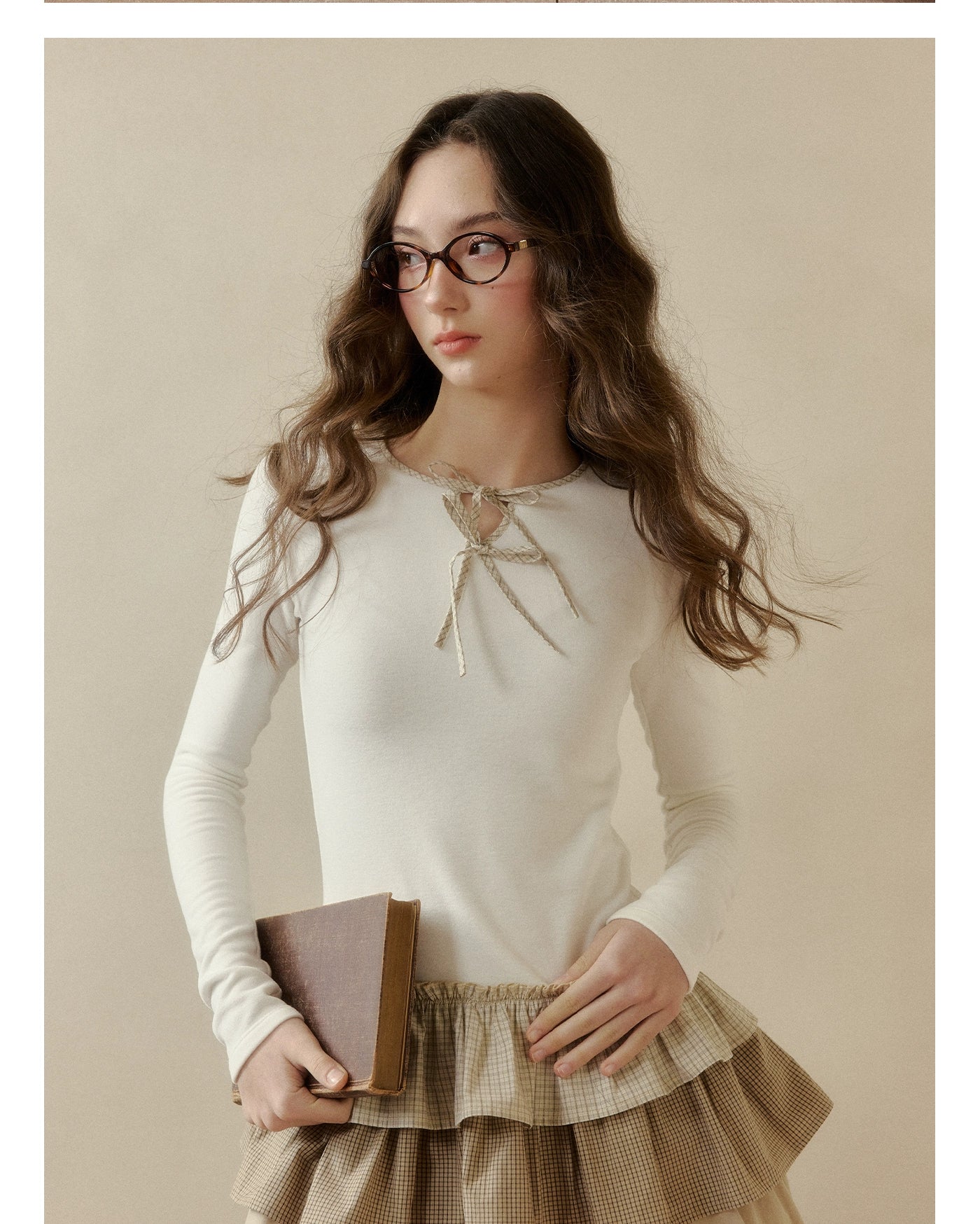 Brown & White Knit Plaid Tiered Dress