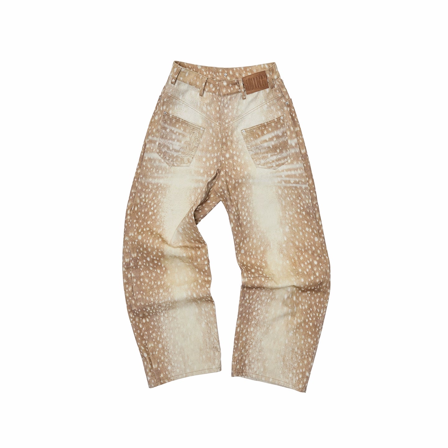 Vintage Deer Print Curved-Leg Canvas Pants