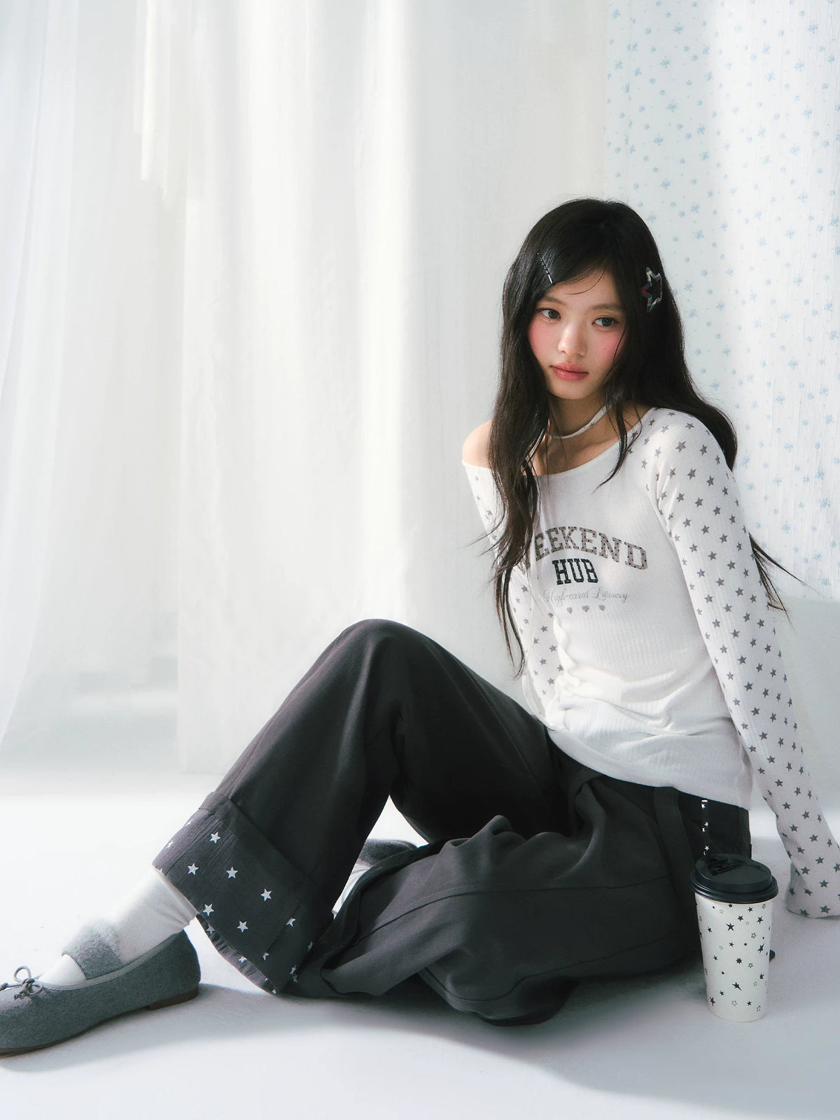 Star Print One-Shoulder Tee