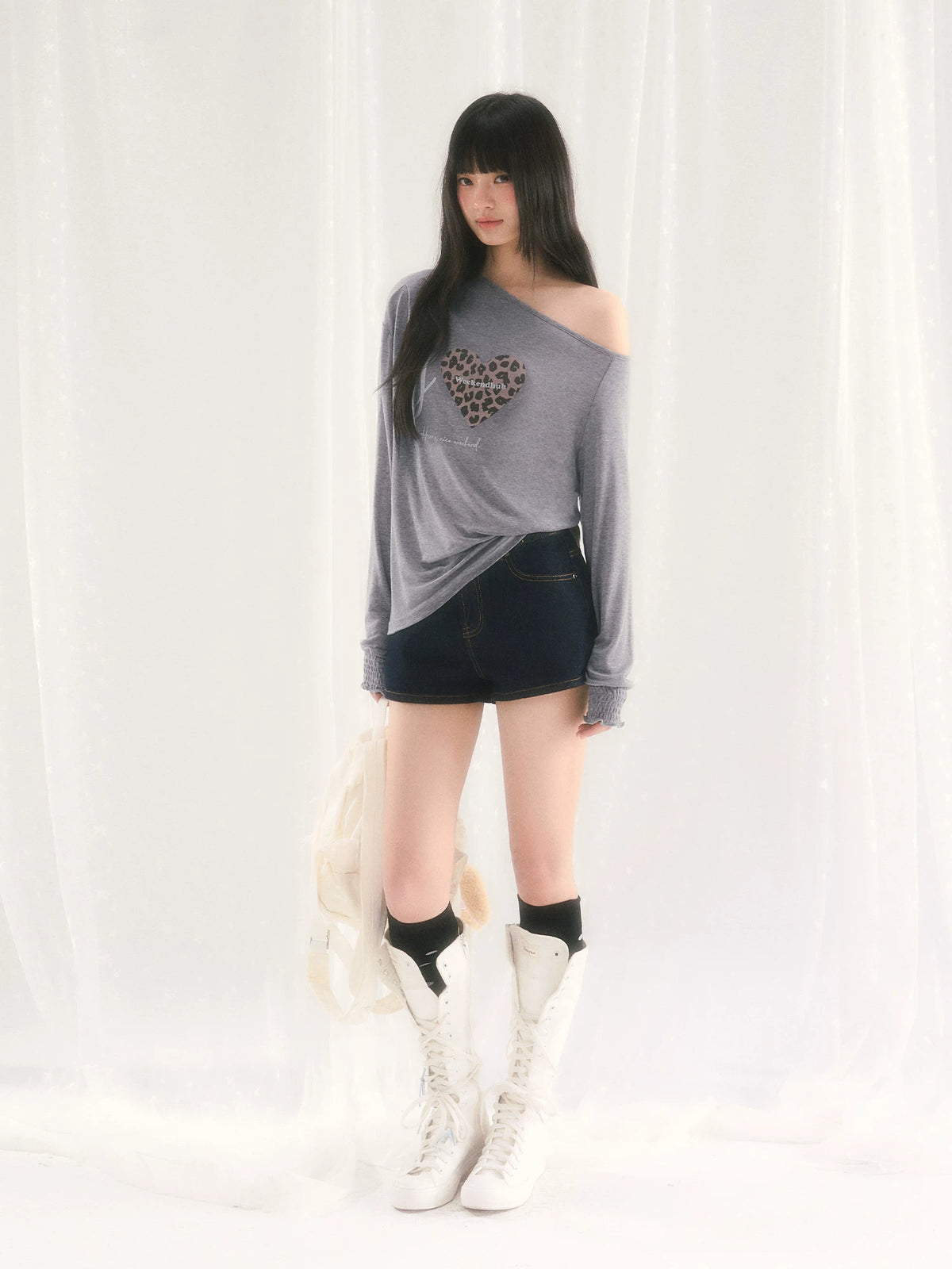 Gray Leopard Heart Top