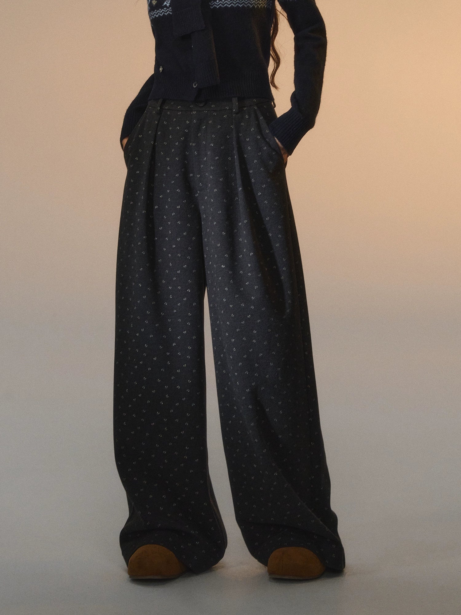 Printed Bow Wool-Blend Tailored Pants