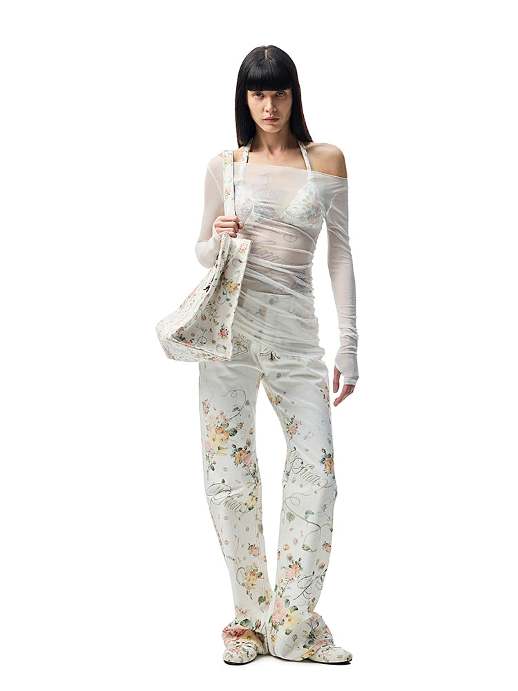 Floral Rhinestone Off-the-Shoulder Cover-Up