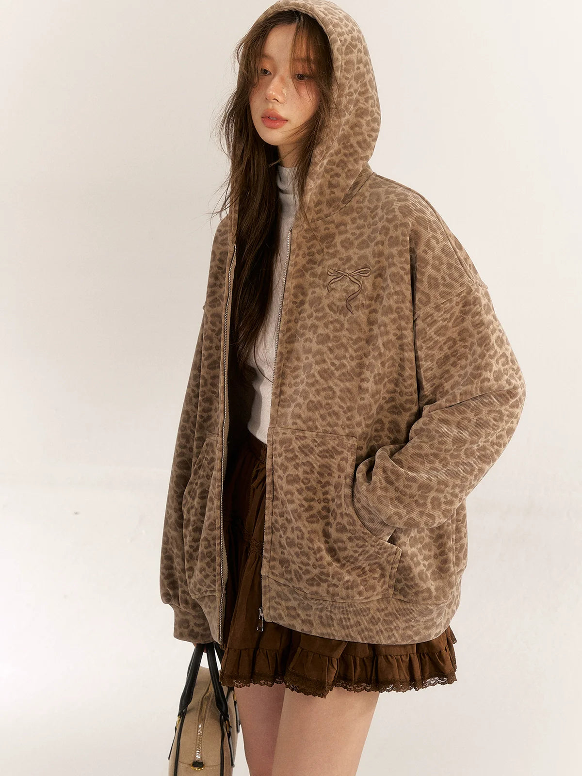 Brown & Gray Leopard Print Cardigan