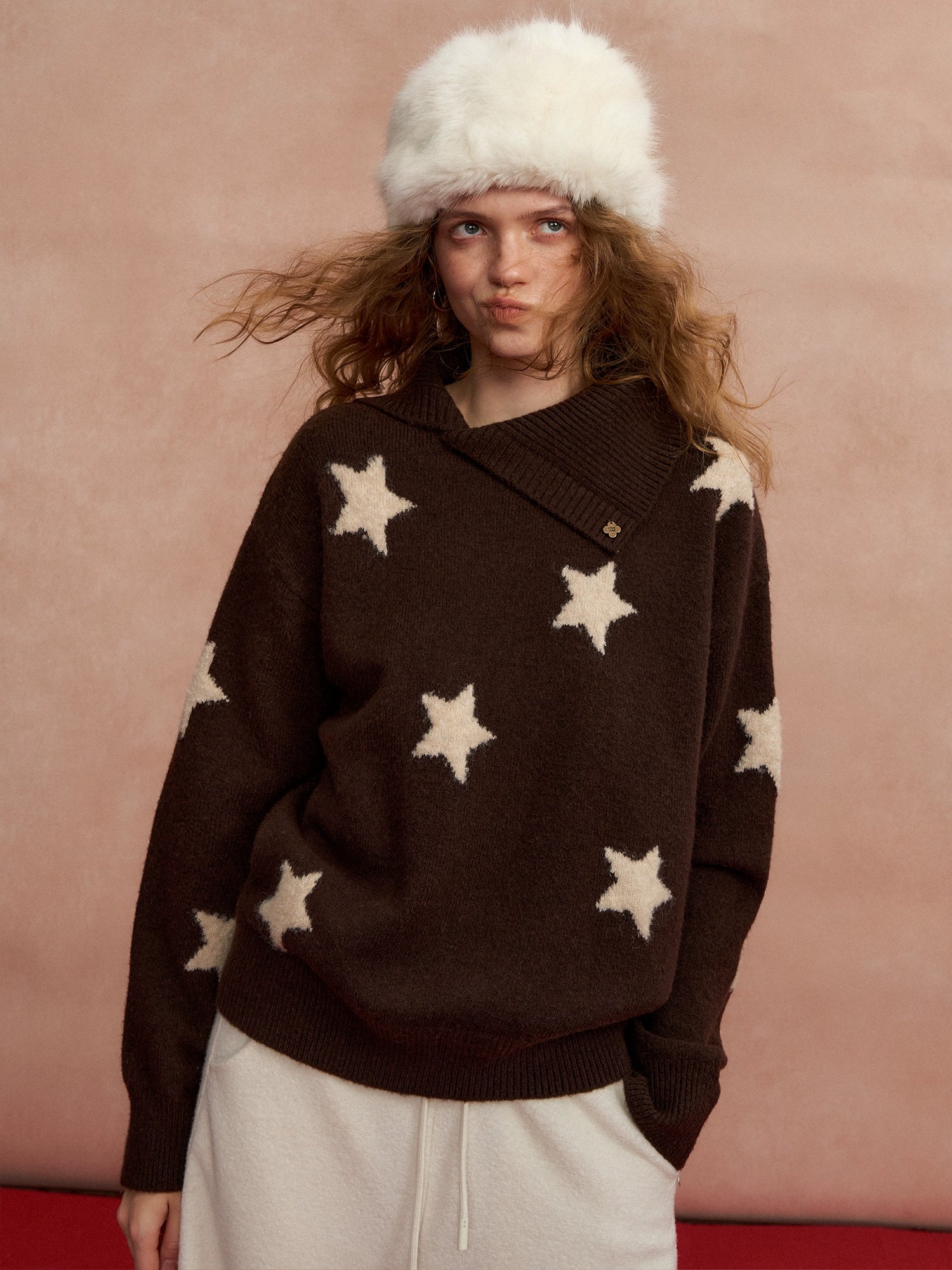 Asymmetric Lapel Star Sweater