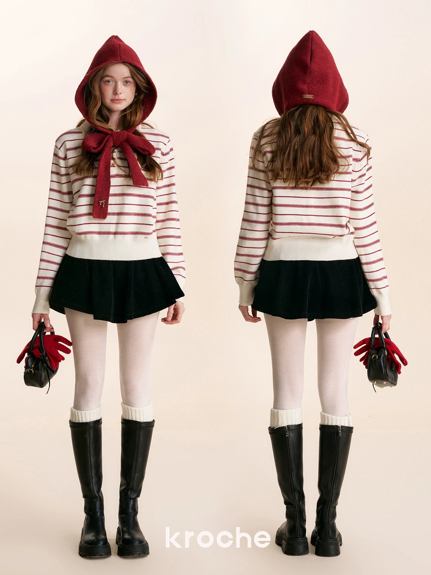 Striped Knit Polo Neck Pullover Sweater