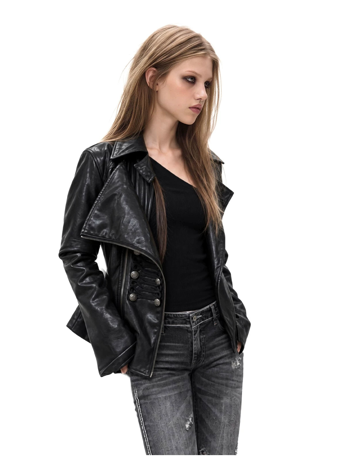 Napoleon Double Zipper Faux Leather Jacket