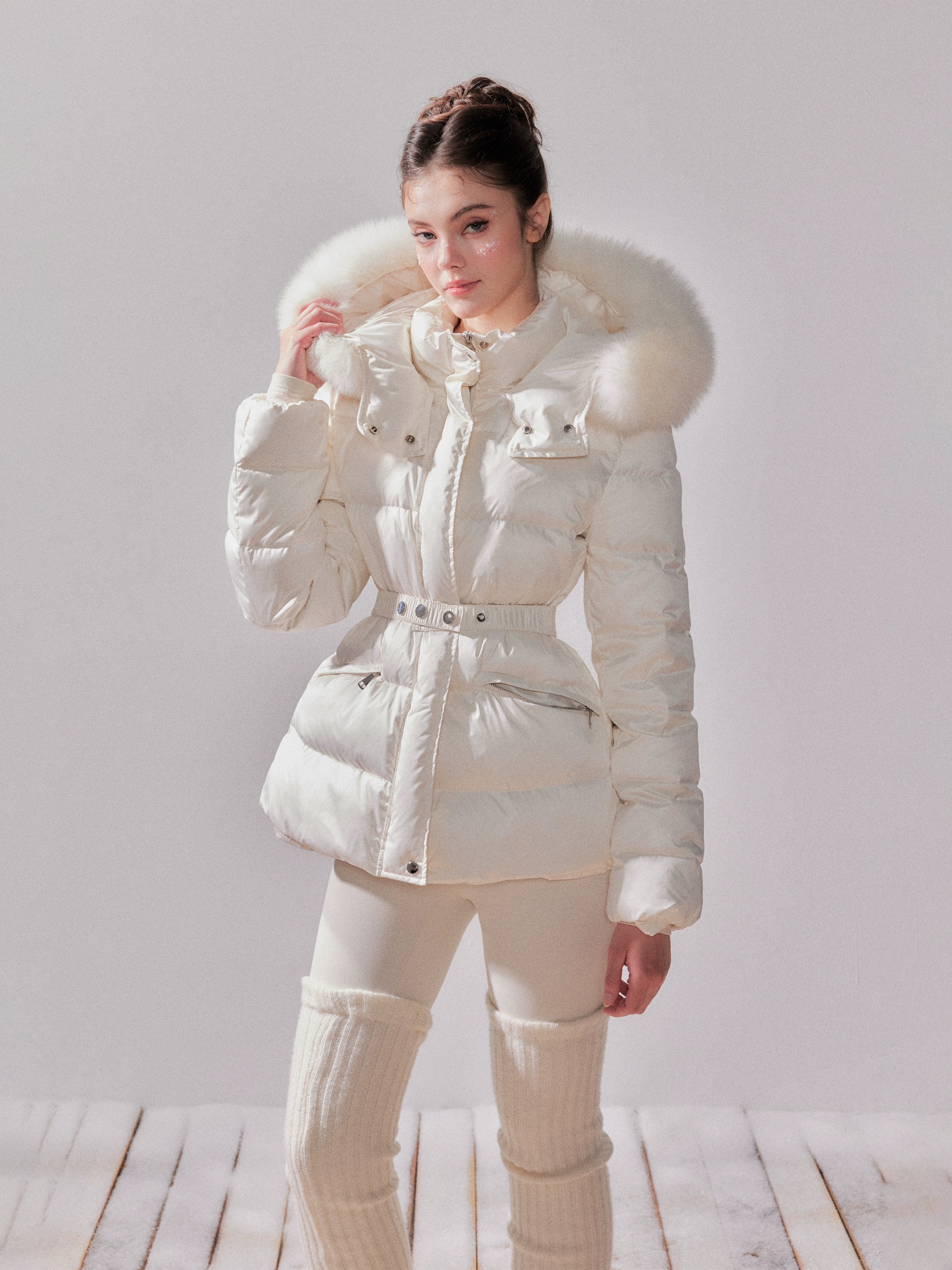 Fox Fur Large Collar Hooded Short Down Jacket