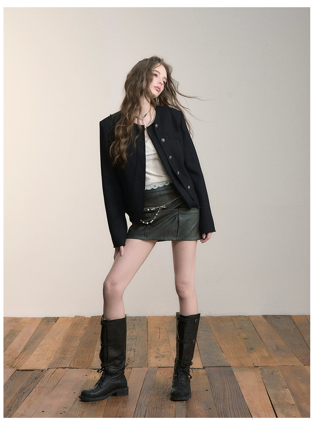 Black Wool Short Blazer Jacket