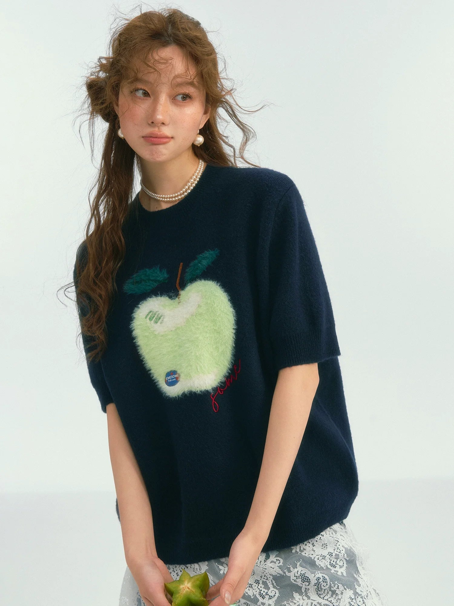 Fun Apple Short Sleeve Sweater
