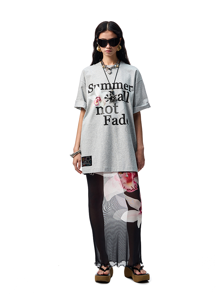 Oversize Floral Alphabet Printed T-shirt