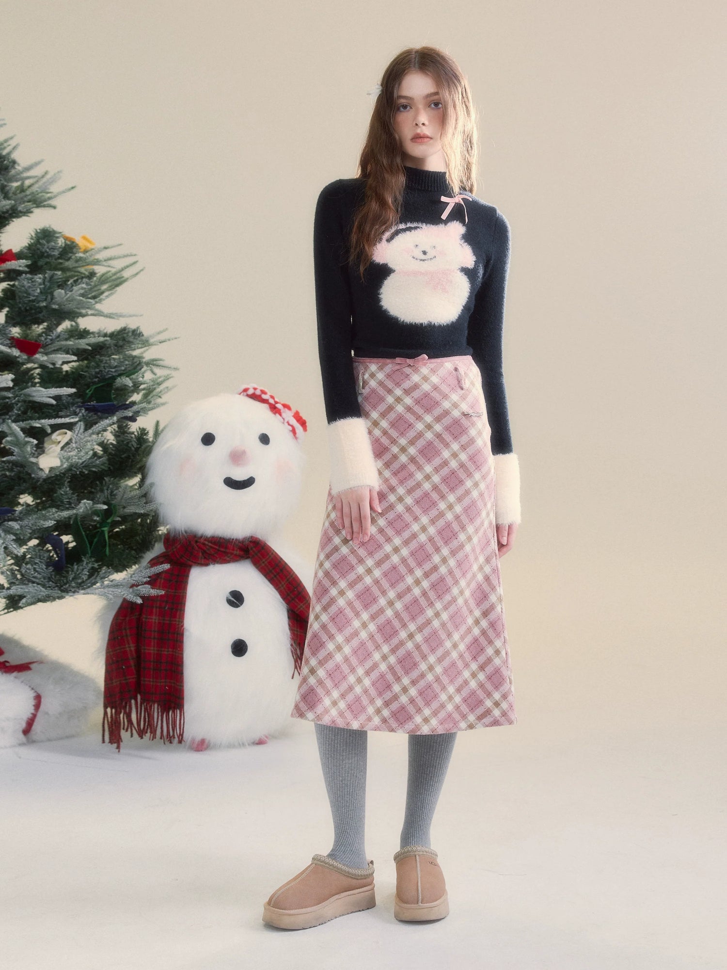 Pink Plaid Bodycon Skirt