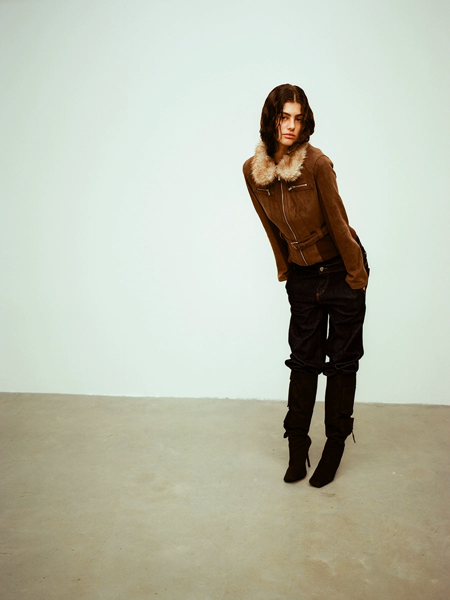 Brown Fur Collar Jacket