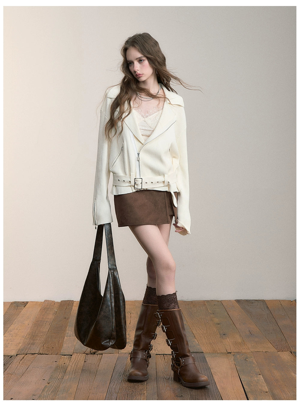 Black & Off-white Heavy Zip Knit Jacket