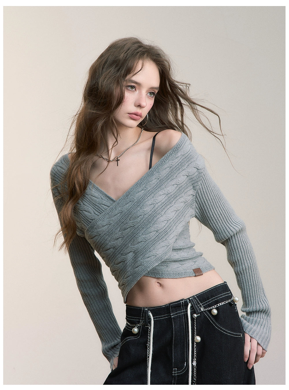 Twist-Knit Crossed Pullover