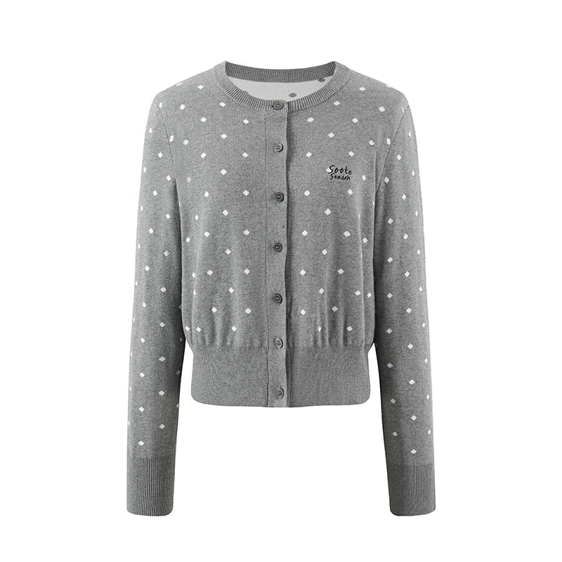 Blue & Gray Polka Dot Knit Cardigan