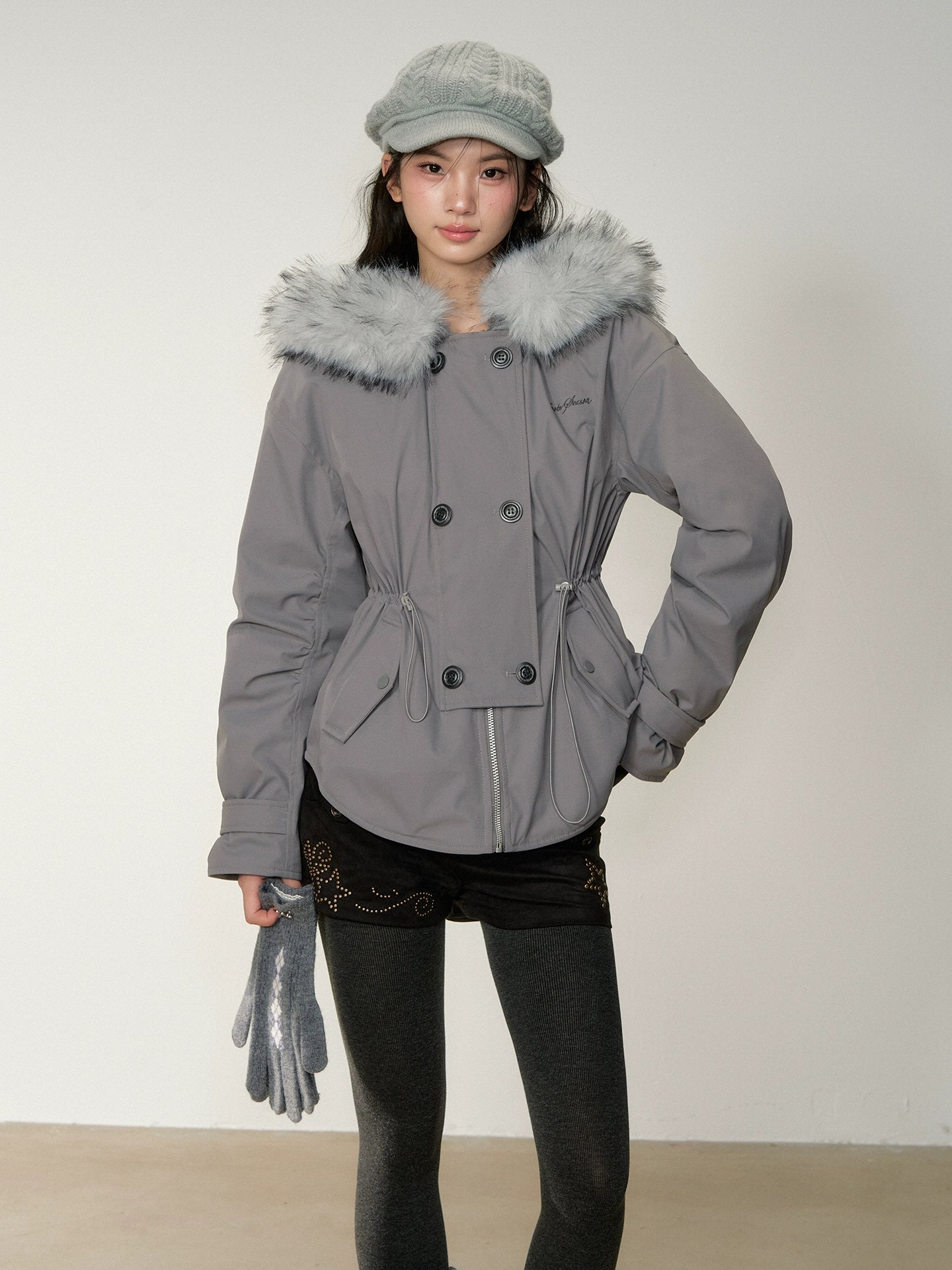 Faux Fur Collar Double-Breasted Down Parka