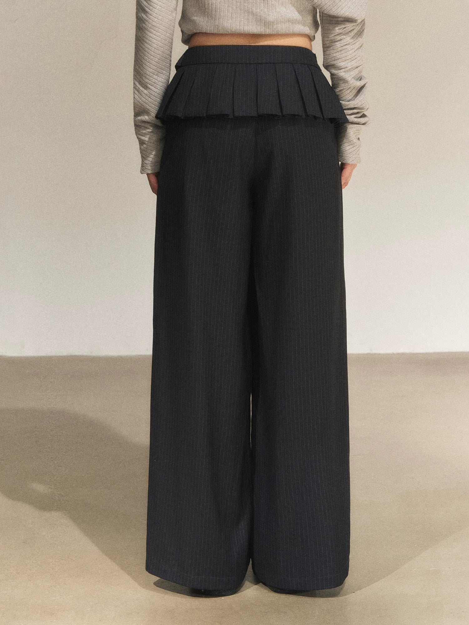 Gray Striped Wide-Leg Pants