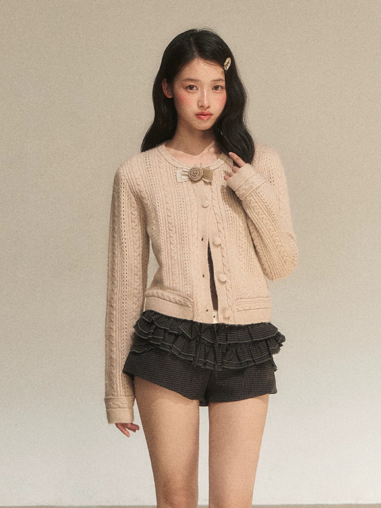 Light Brown Knit Cropped Cardigan