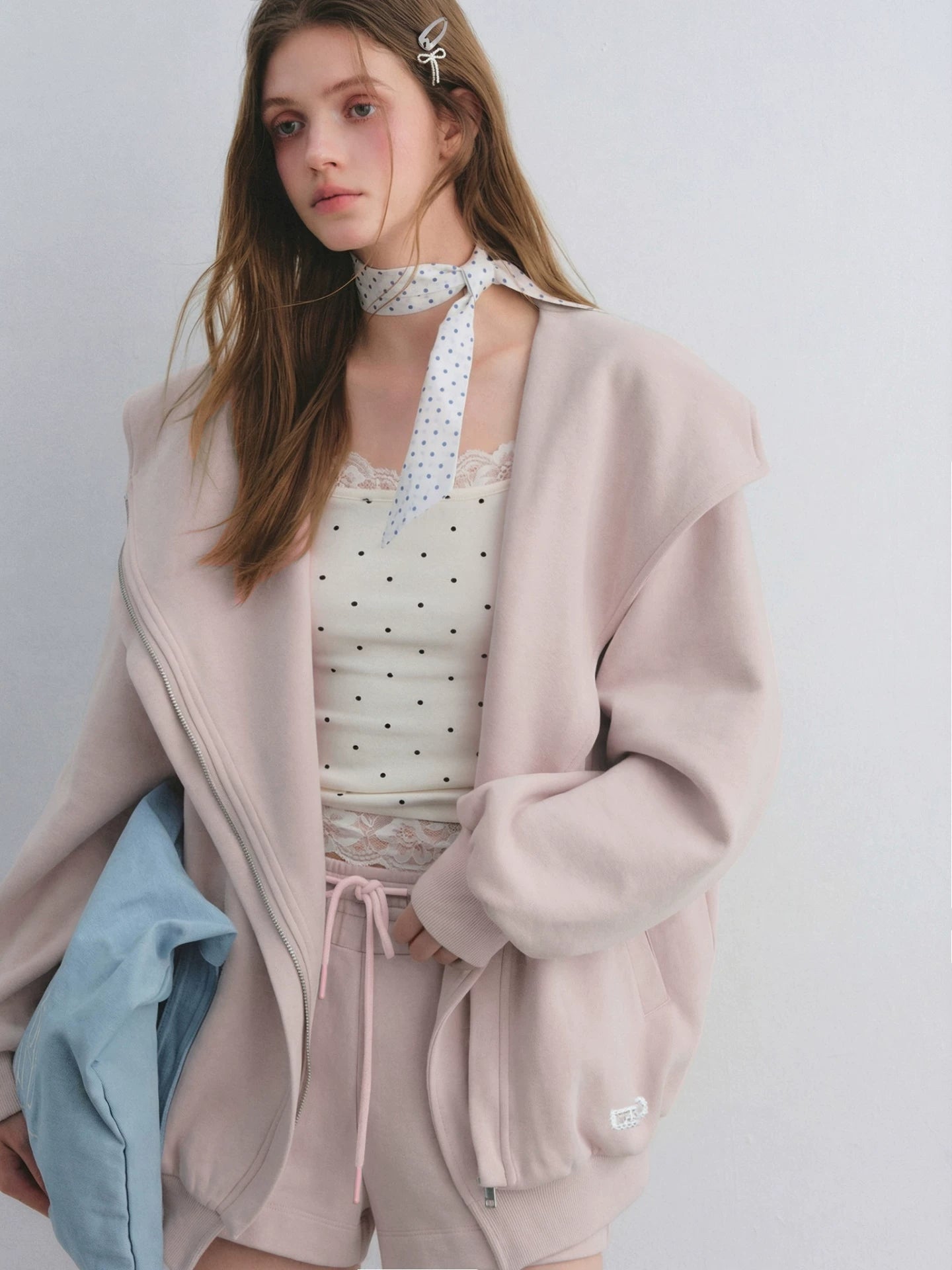 Lapel Zip Hoodie Set