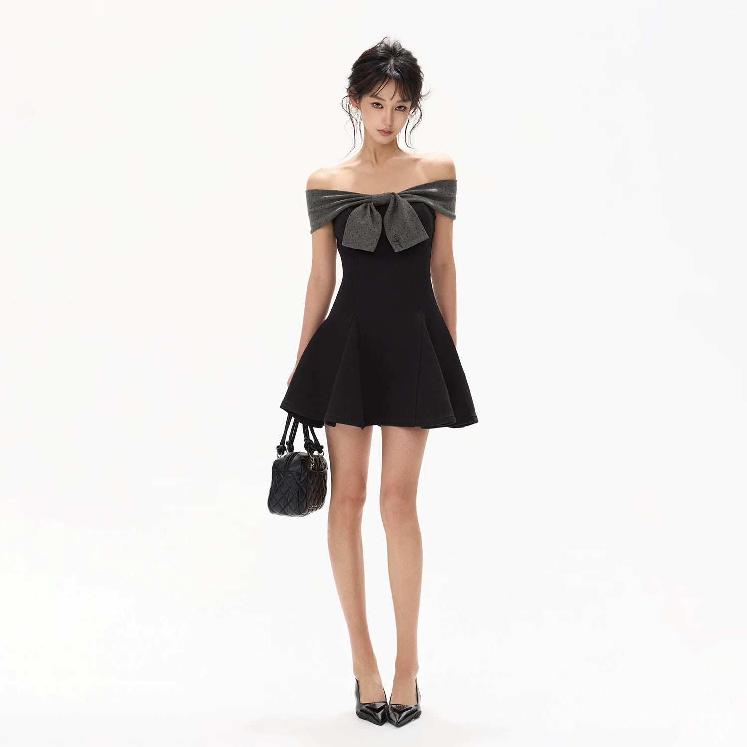 Black Bow Off-Shoulder Dress