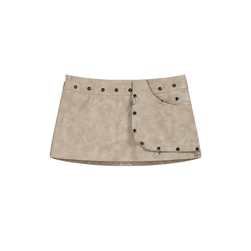 Metal Eyelet Detailed Special Leather Skirt