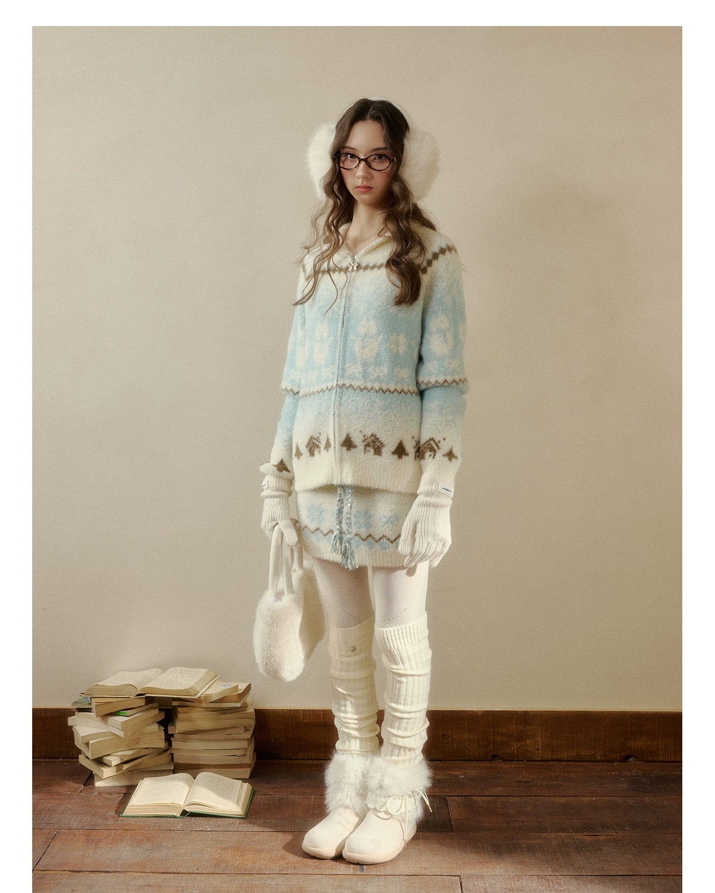 "Snowfall Minka" Fair Isle Mink Knit Sweater & Skirt Set
