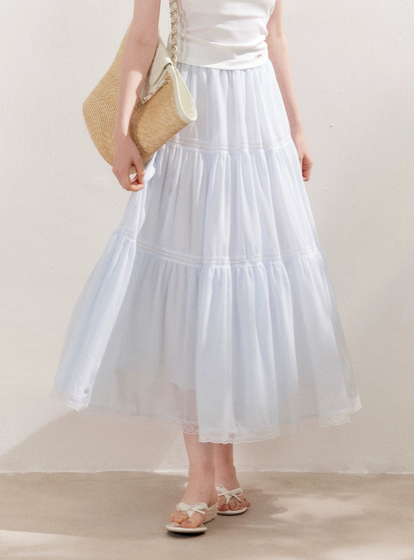 Lace Gauze Midi Skirt