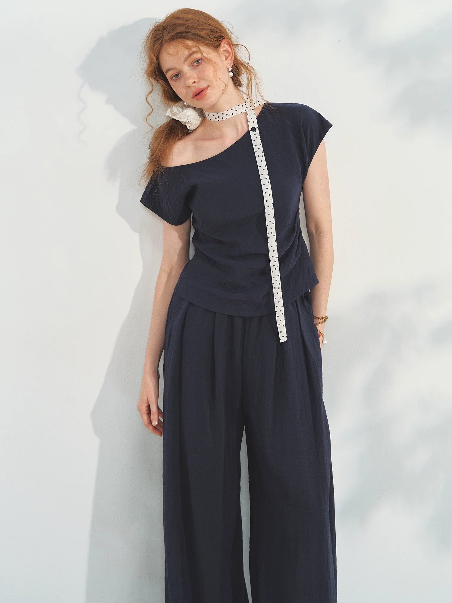 Draped Lazy Asymmetric Shoulder Convertible Top Set