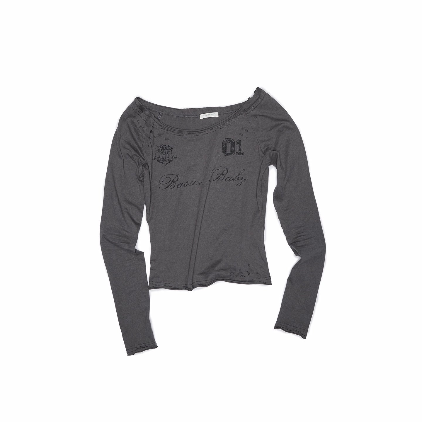 Off-Shoulder Badge Print Long Sleeve T-shirt