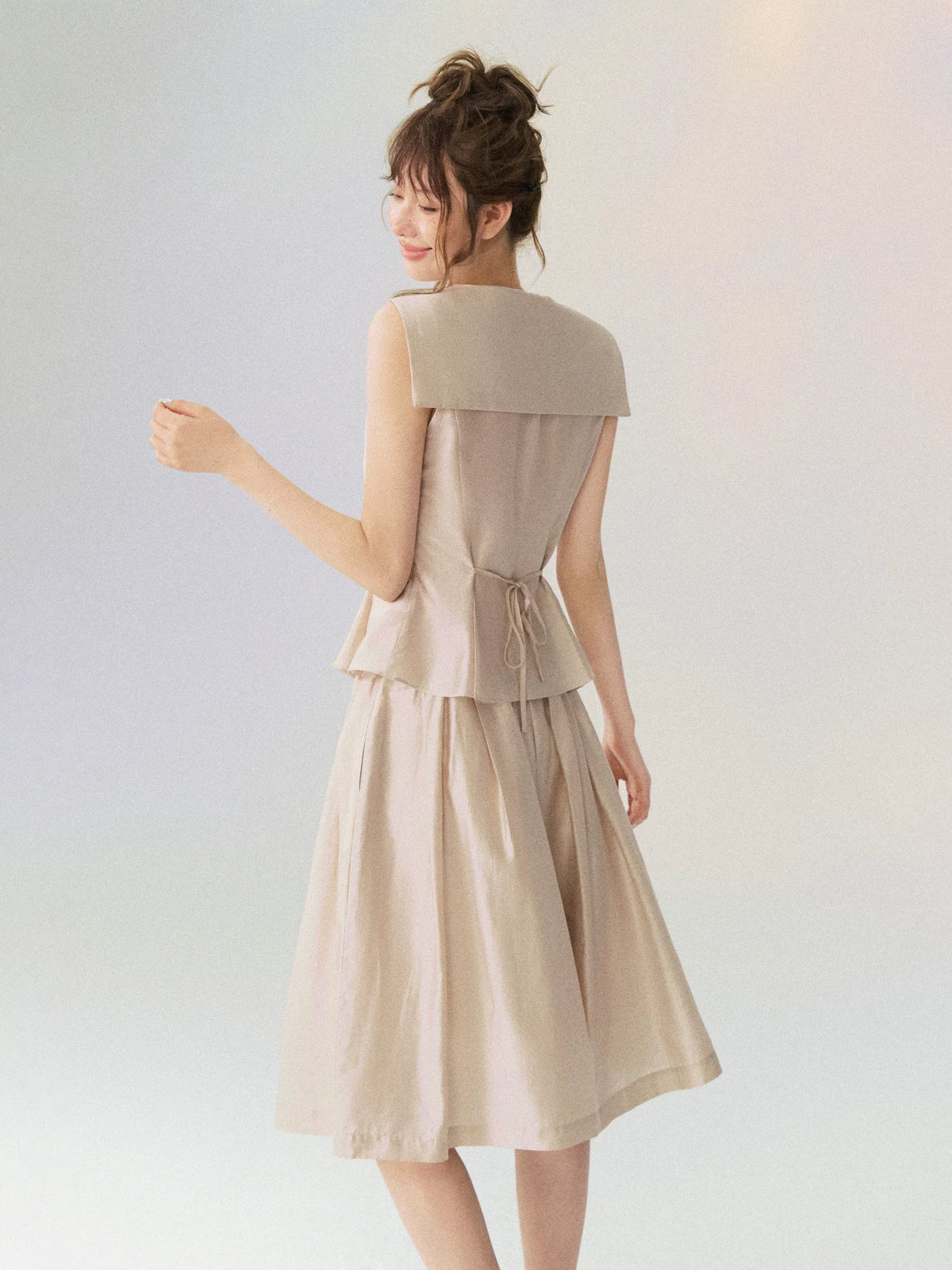 Sailor Collar Sleeveless Top & Pleated Skort Set