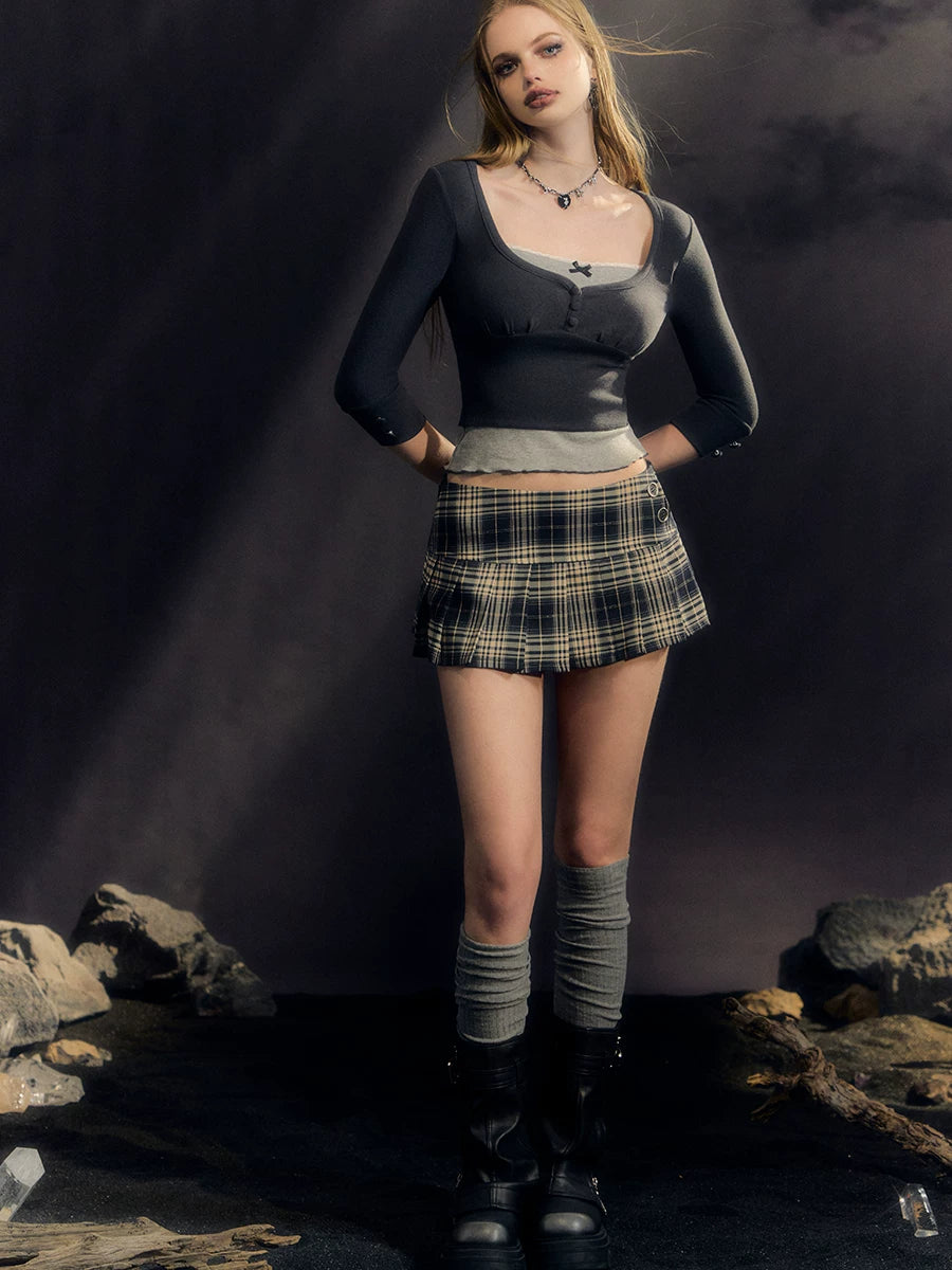 Plaid Pleated Mini Skirt