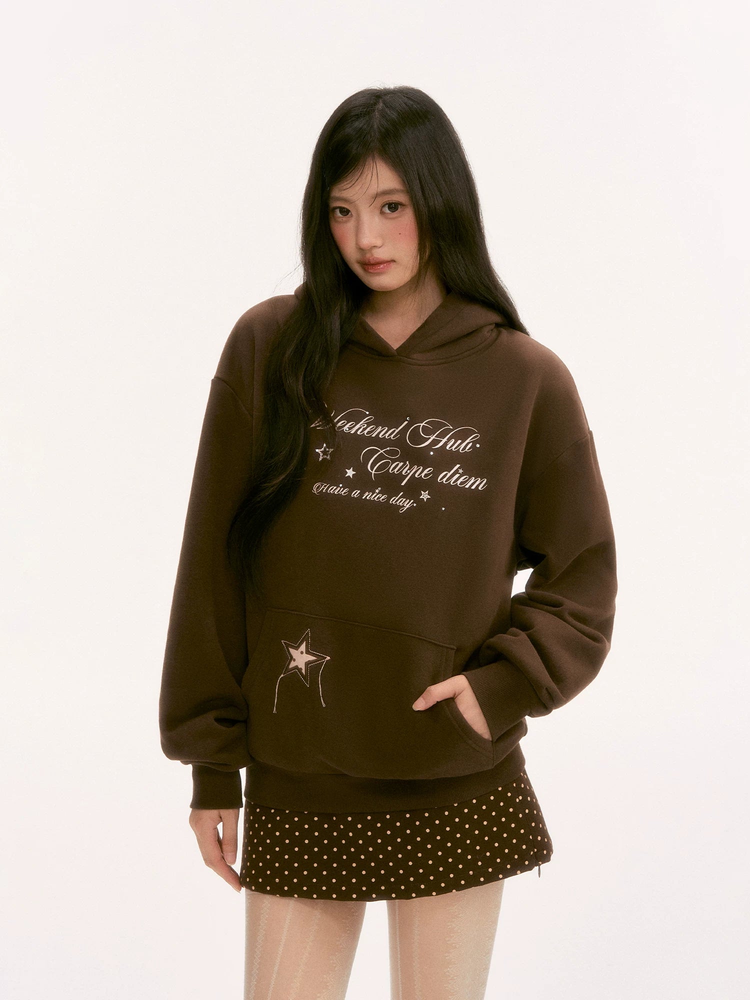 Brown Rhinestone Letter Hoodie