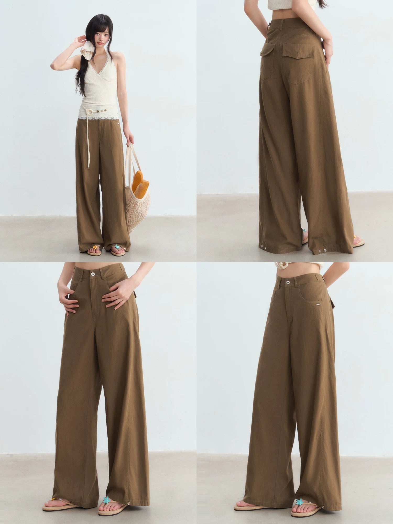 Retro Coffee Wide-Leg Pants