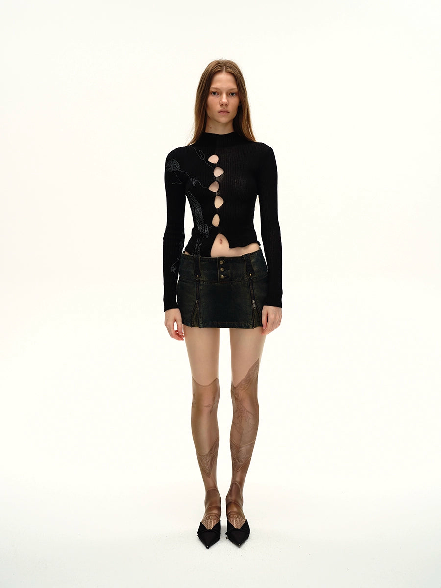 Circle Print Hollow Reversible Knit Sweater