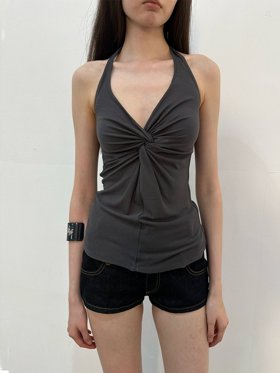 Twist-Front Halter Tank Top