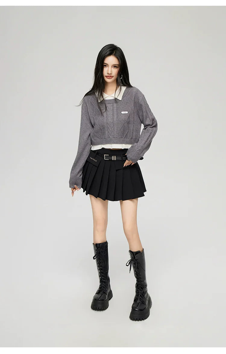 Yellow & Gray 2-in-1 Frayed-edge Sweater