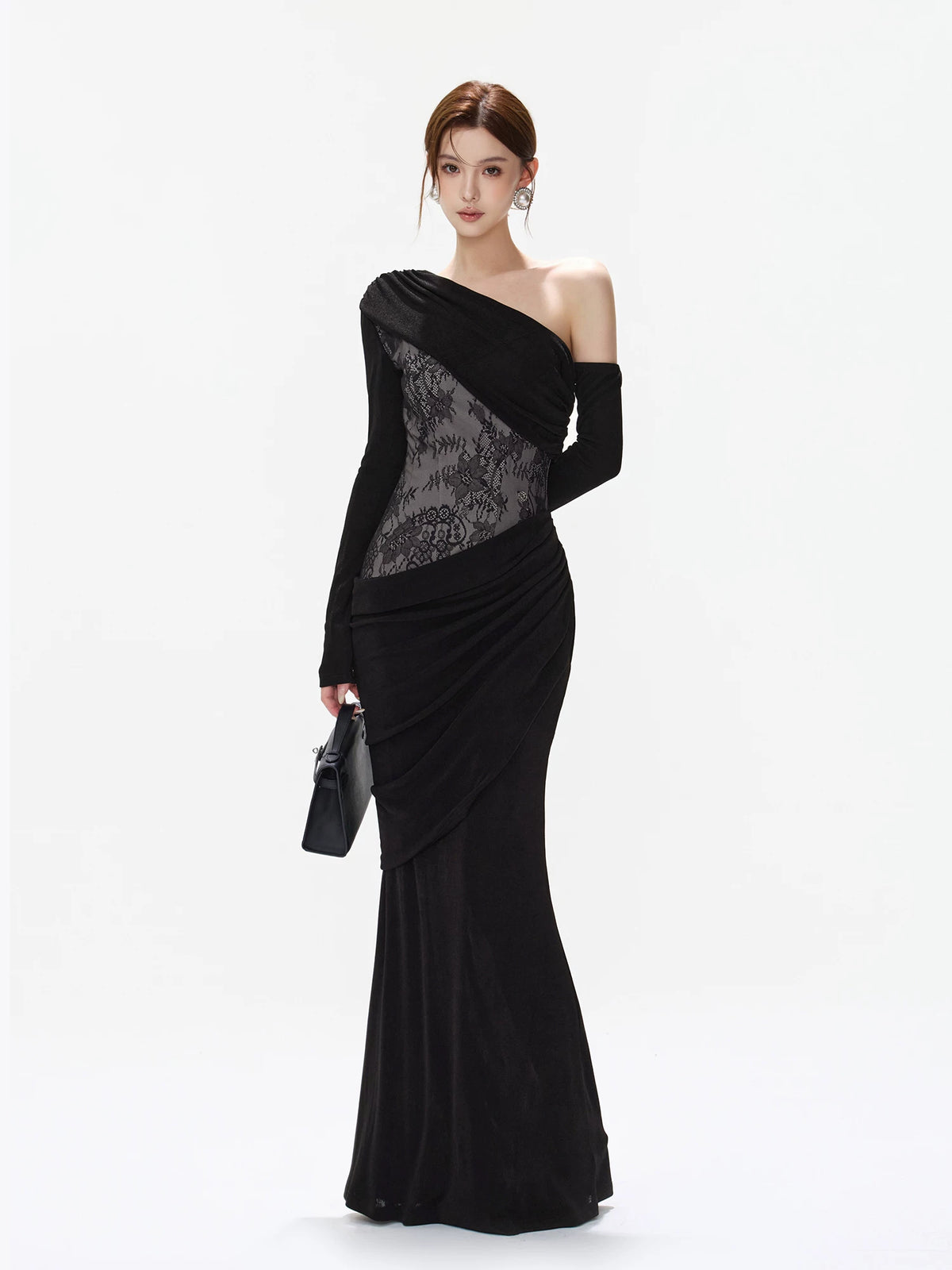 Black Lace Asymmetric Mermaid Dress