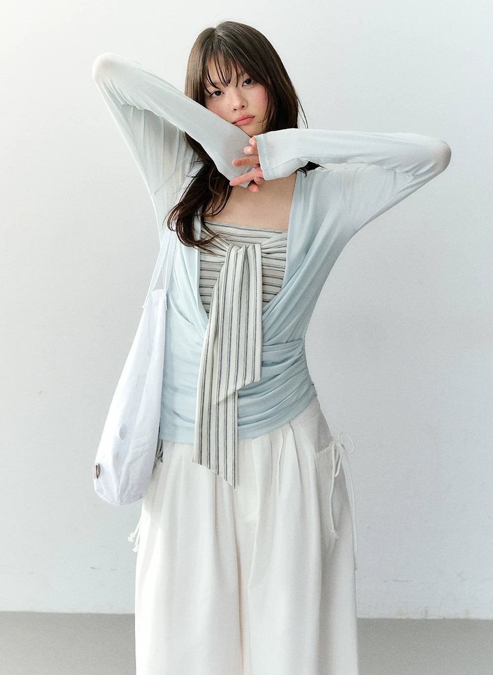 Striped Draped Neck 2-piece Set