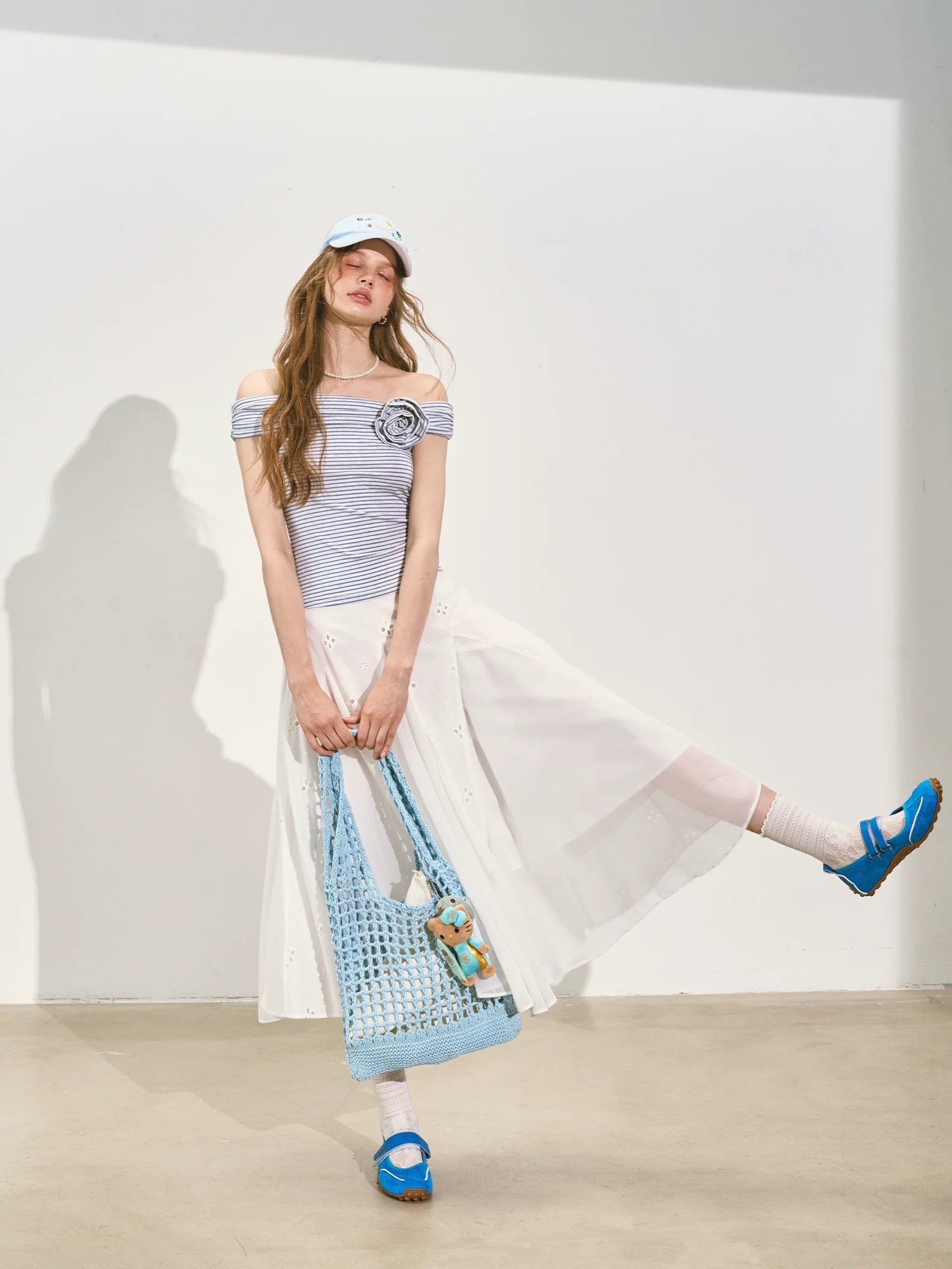 Embroidered Flower A - Line Slimming Midi Skirt