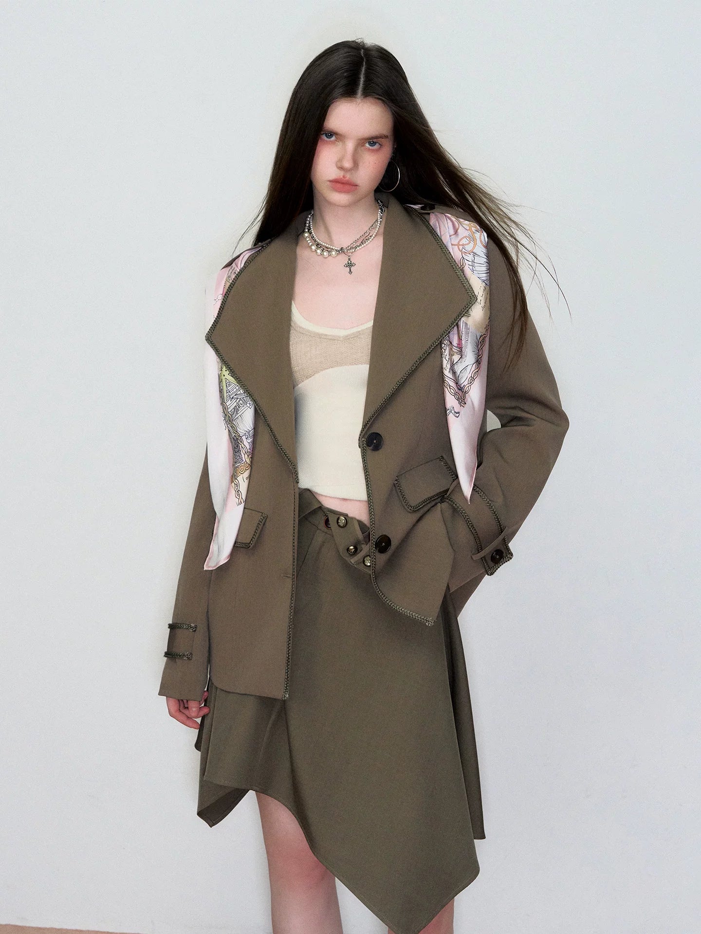 Contrast Tape Lapel Blazer