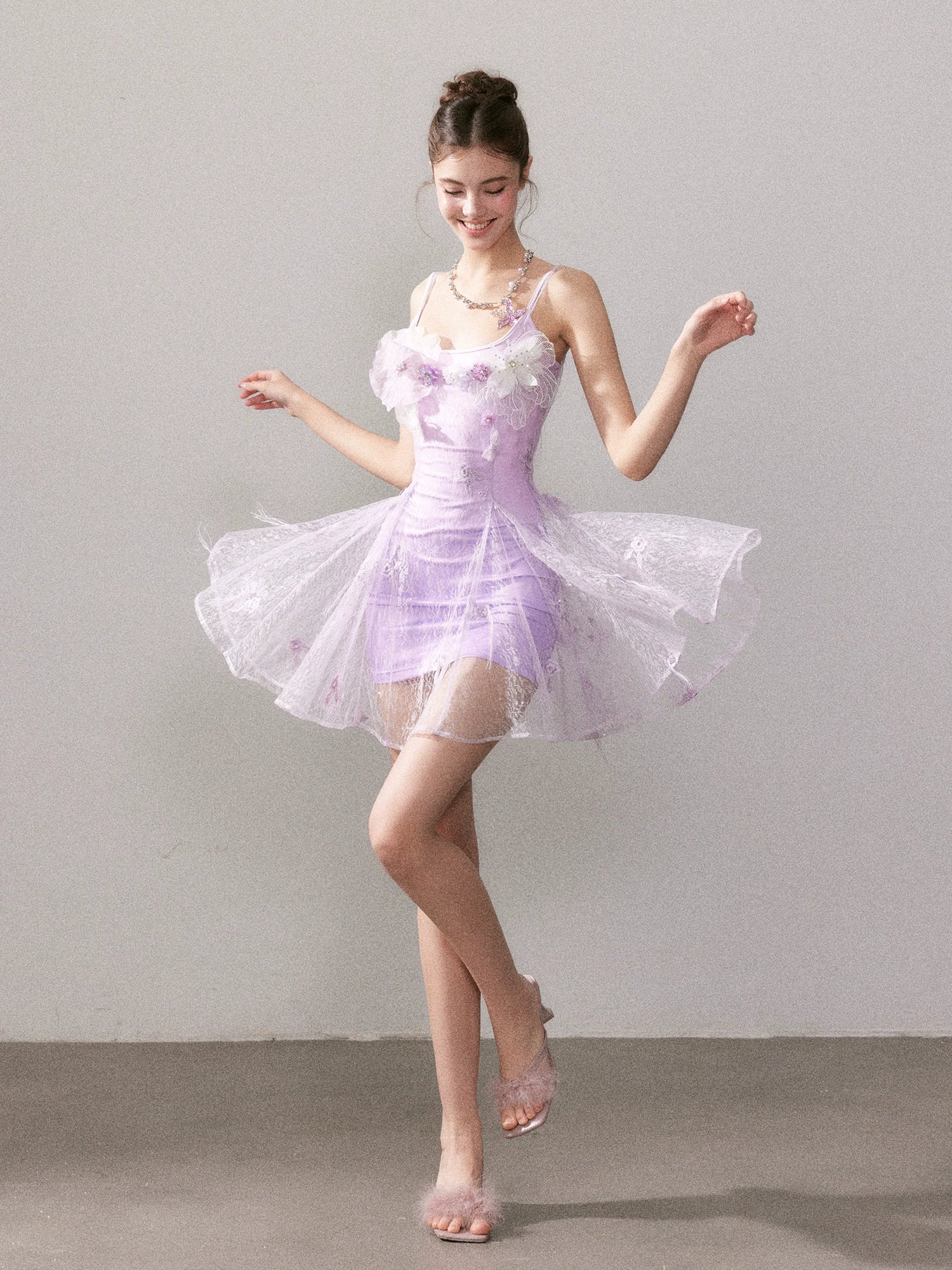 Purple Gradient Embroidered Lace Dress