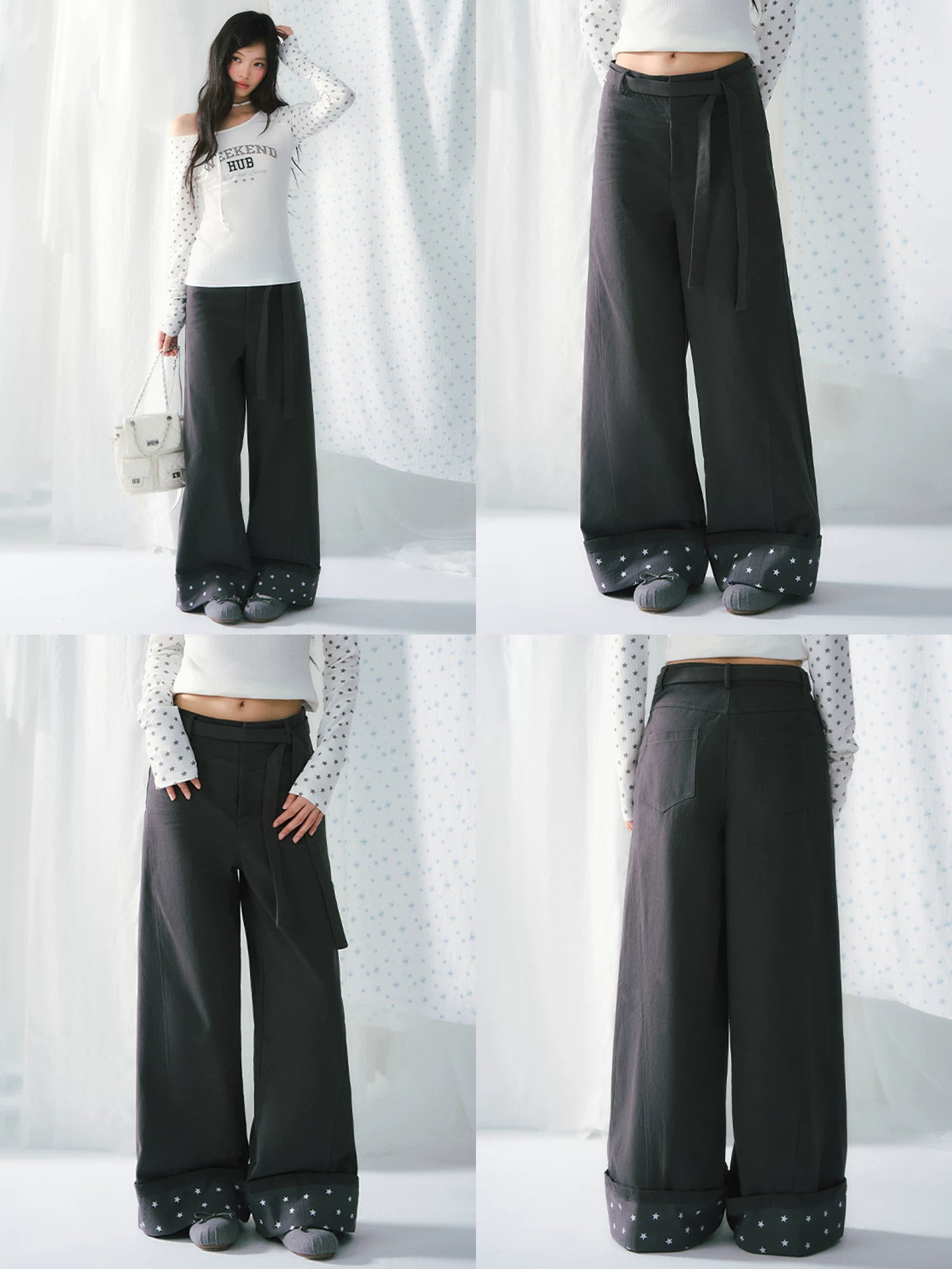 Star Detail Wide-Leg Pants