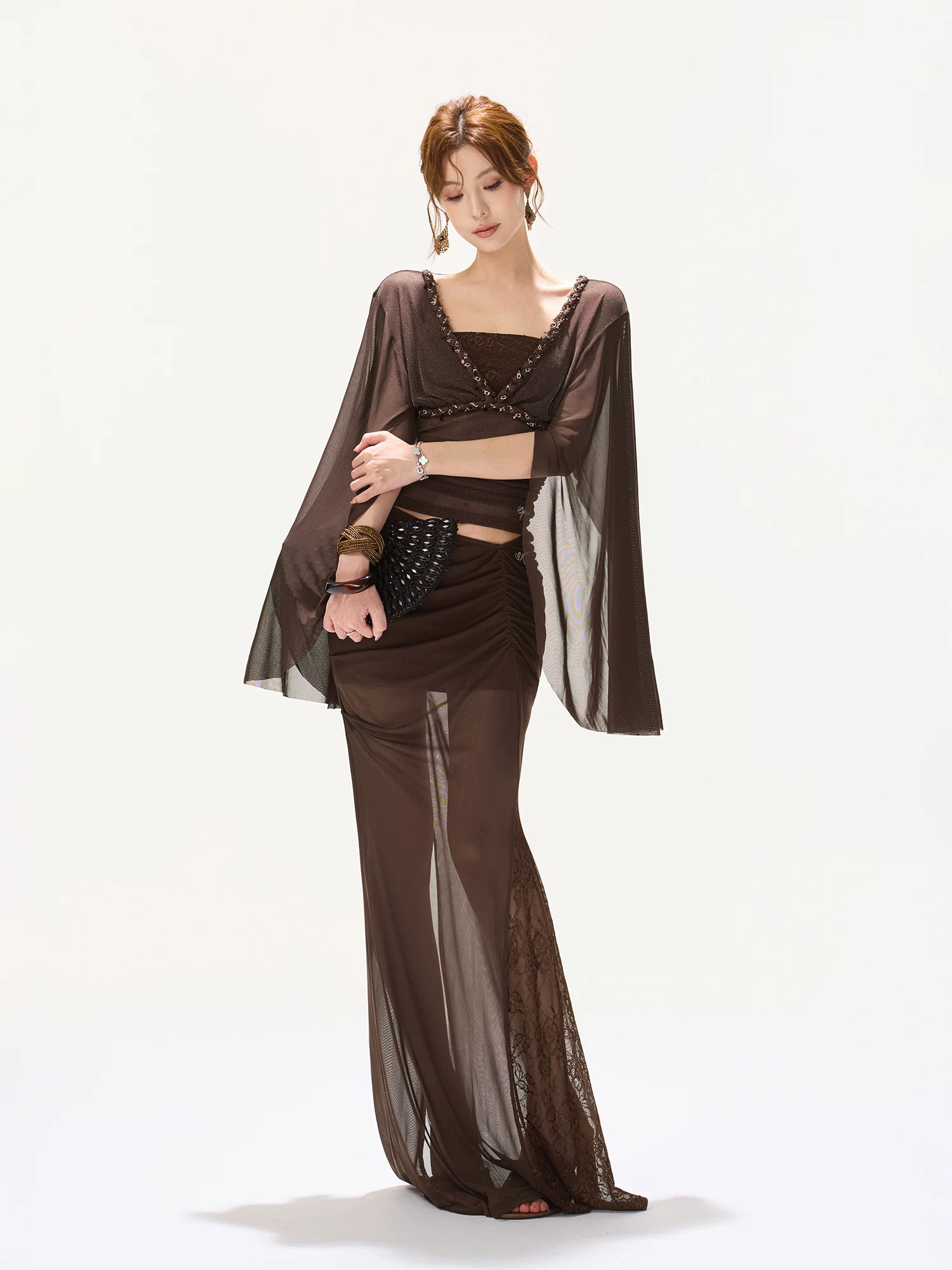 Mist Brown Lace Fishtail Skirt