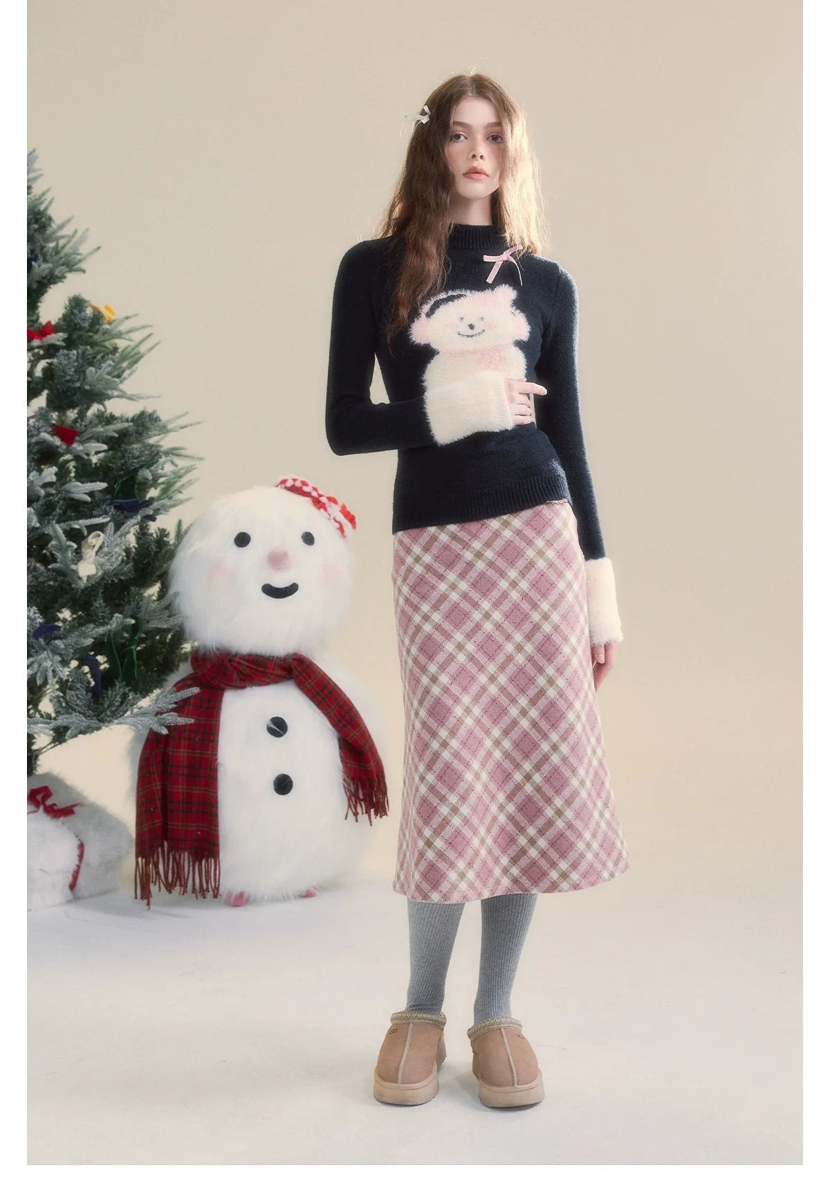 Pink Plaid Bodycon Skirt