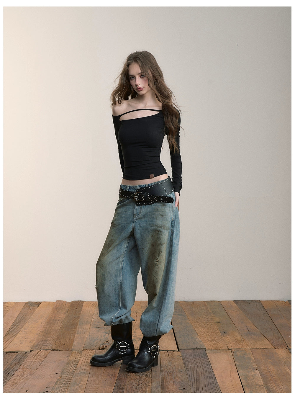 Distressed Wide-Leg Denim Pants